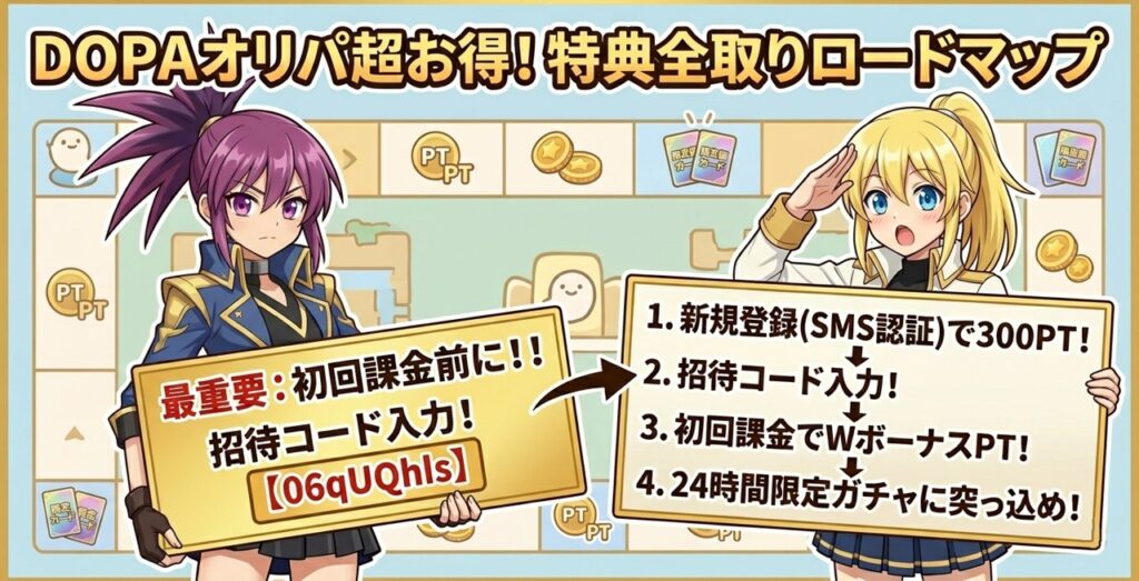 dopaオリパのお得に始める特典や登録手順の説明