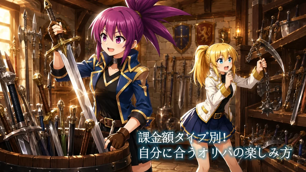 課金額の予算や目的に合わせた3つのタイプ別に、最適なオンラインオリパの楽しみ方やおすすめのサイトを解説したセクションの見出し