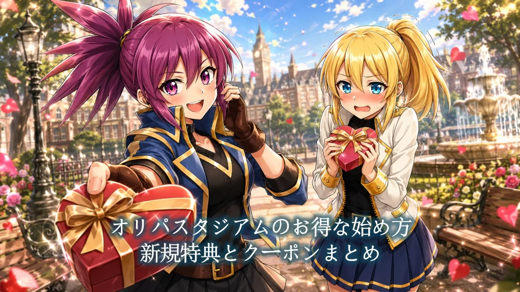 オリパスタジアムの新規限定アド確ガチャ7種とLINEクーポンのイメージ画像。コインが増えていく様子を表現した図解