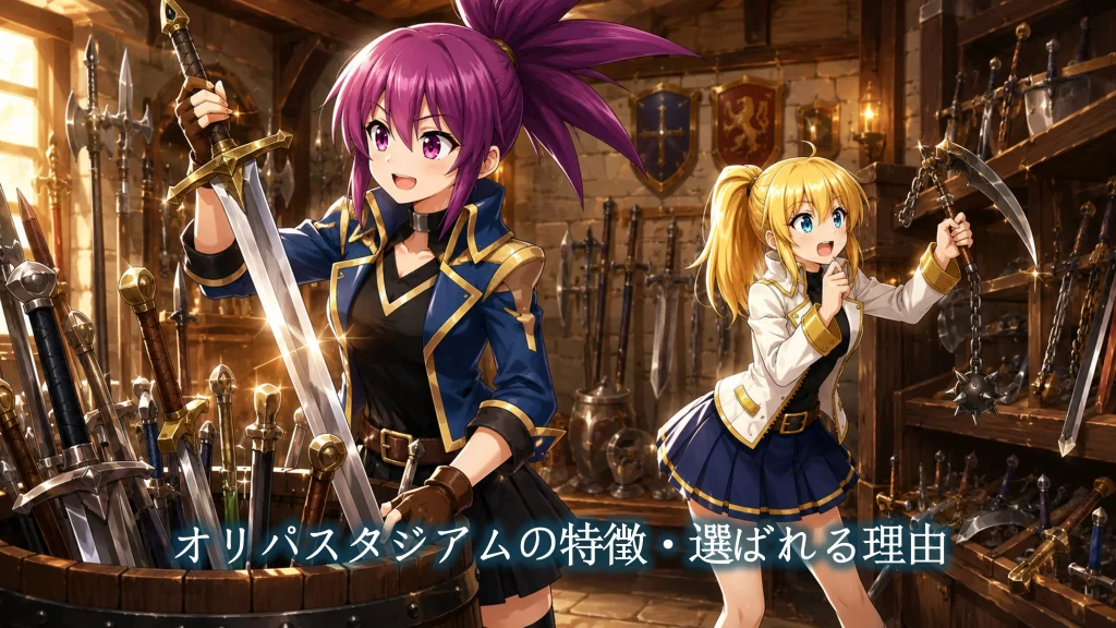 オリパスタジアムのスタジアム演出・キャラクター「勝男」・ブラインド梱包の様子を紹介するセクションの画像
