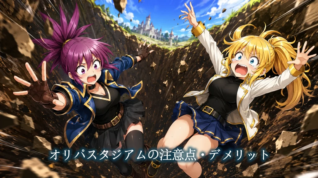 オリパスタジアムの注意点やデメリットを解説したセクションの見出し